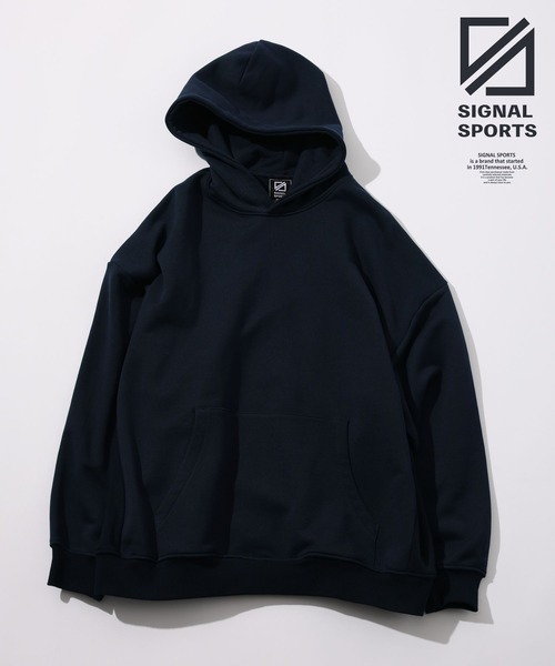 SIGNAL SPORTS(シグナルスポーツ)の「【SIGNAL SPORTS】heavy weight sweat hoodie/13oz ヘビーウェイトスウェットパーカー(パーカー・メンズ・その他4/ネイビー/ブラック・MEDIUM/LARGE)」の1枚目の写真
