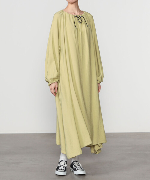 GYMPHLEX（ジムフレックス）の「Gymphlex | ネックギャザー 長袖ワンピース WOMEN（ワンピース・レディース・ダークネイビー/イエロー系その他・14）」の6枚目の写真