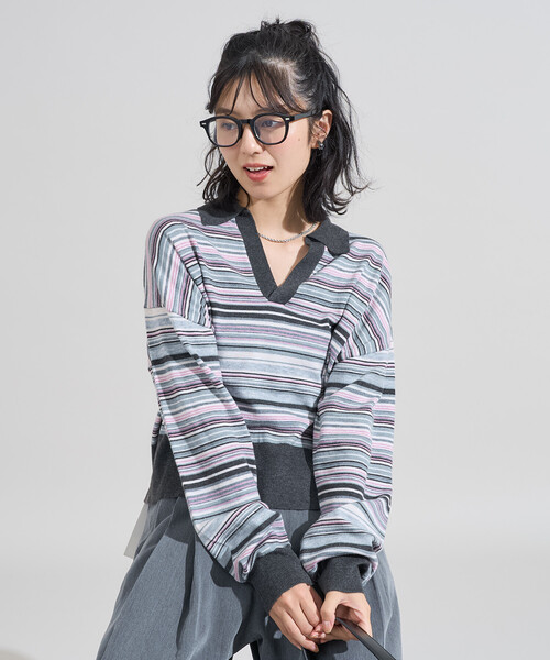 FREAK'S STORE（フリークスストア）の「＜新色追加＞ウォッシャブル コンパクト スキッパー ポロニット/ポロ襟/襟付きニット（ニット/セーター・レディース・チャコール/その他1/その他2/レッド/ライトグレー/その他/ピンク・SMALL/MEDIUM）」の6枚目の写真