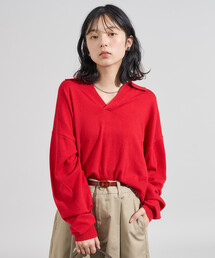 ＜新色追加＞ウォッシャブル コンパクト スキッパー ポロニット/ポロ襟/襟付きニット