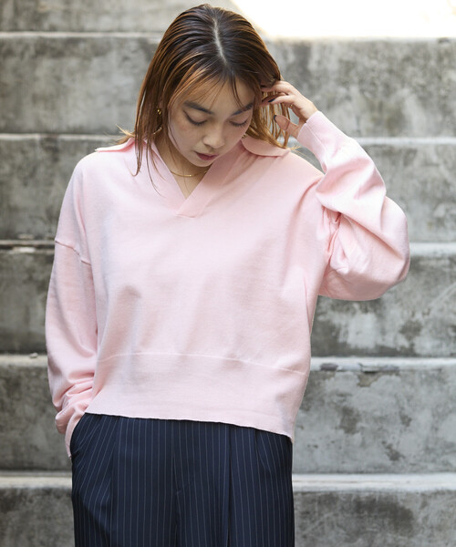 FREAK'S STORE（フリークスストア）の「＜新色追加＞ウォッシャブル コンパクト スキッパー ポロニット/ポロ襟/襟付きニット（ニット/セーター・レディース・チャコール/その他1/その他2/レッド/ライトグレー/その他/ピンク・SMALL/MEDIUM）」の3枚目の写真