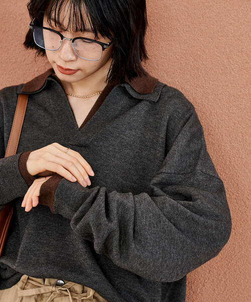 FREAK'S STORE（フリークスストア）の「＜新色追加＞ウォッシャブル コンパクト スキッパー ポロニット/ポロ襟/襟付きニット（ニット/セーター・レディース・チャコール/その他1/その他2/レッド/ライトグレー/その他/ピンク・SMALL/MEDIUM）」の2枚目の写真
