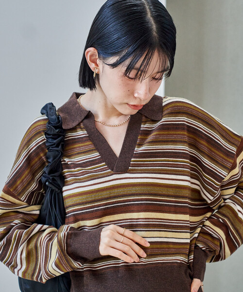 FREAK'S STORE（フリークスストア）の「＜新色追加＞ウォッシャブル コンパクト スキッパー ポロニット/ポロ襟/襟付きニット（ニット/セーター・レディース・チャコール/その他1/その他2/レッド/ライトグレー/その他/ピンク・SMALL/MEDIUM）」の5枚目の写真