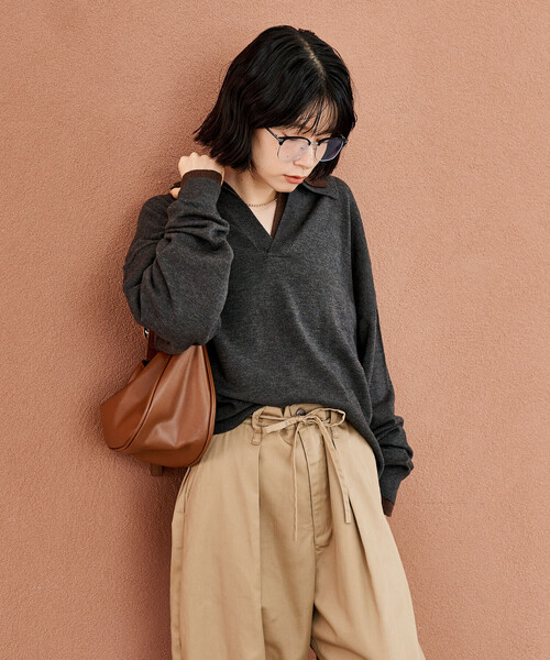 FREAK'S STORE（フリークスストア）の「＜新色追加＞ウォッシャブル コンパクト スキッパー ポロニット/ポロ襟/襟付きニット（ニット/セーター・レディース・チャコール/その他1/その他2/レッド/ライトグレー/その他/ピンク・SMALL/MEDIUM）」の12枚目の写真
