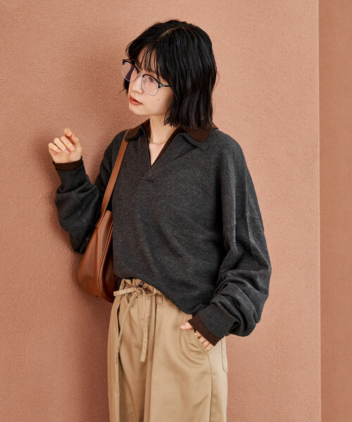 FREAK'S STORE（フリークスストア）の「＜新色追加＞ウォッシャブル コンパクト スキッパー ポロニット/ポロ襟/襟付きニット（ニット/セーター・レディース・チャコール/その他1/その他2/レッド/ライトグレー/その他/ピンク・SMALL/MEDIUM）」の17枚目の写真