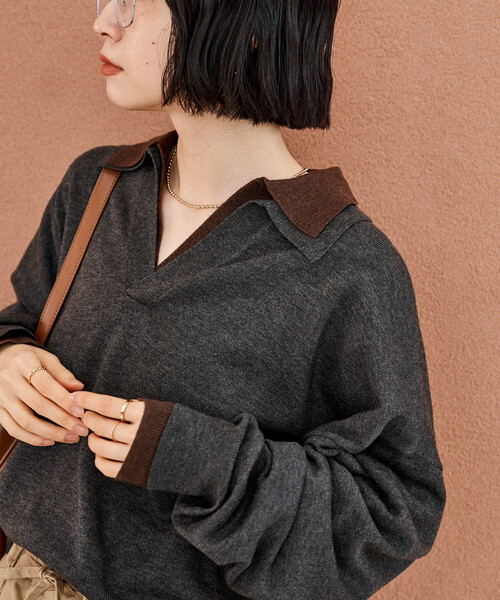 FREAK'S STORE（フリークスストア）の「＜新色追加＞ウォッシャブル コンパクト スキッパー ポロニット/ポロ襟/襟付きニット（ニット/セーター・レディース・チャコール/その他1/その他2/レッド/ライトグレー/その他/ピンク・SMALL/MEDIUM）」の20枚目の写真