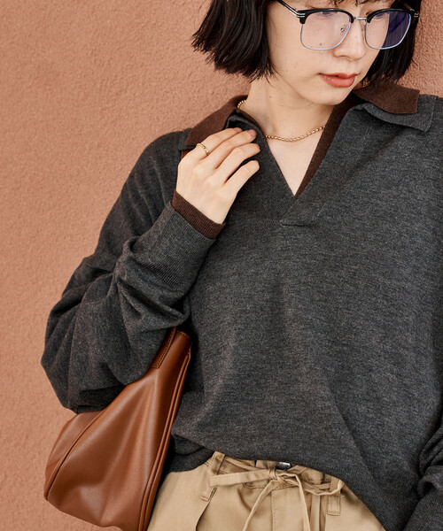 FREAK'S STORE（フリークスストア）の「＜新色追加＞ウォッシャブル コンパクト スキッパー ポロニット/ポロ襟/襟付きニット（ニット/セーター・レディース・チャコール/その他1/その他2/レッド/ライトグレー/その他/ピンク・SMALL/MEDIUM）」の21枚目の写真