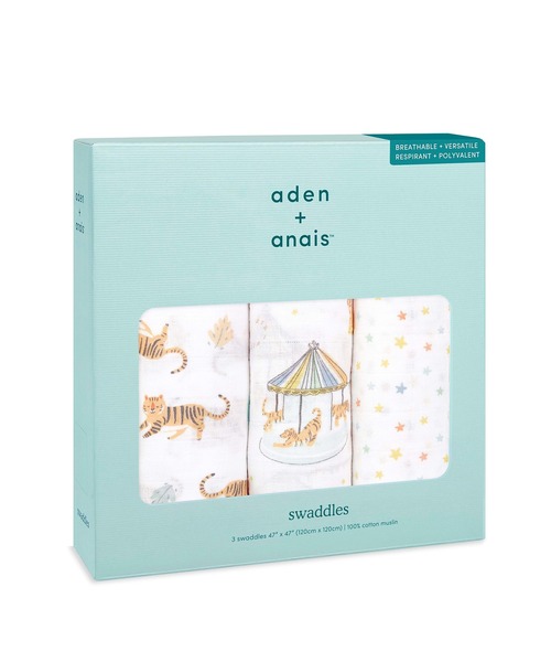 aden + anais （エイデンアンドアネイ）の「aden + anais おくるみスワドル/タイガー・ハッピーバースイヤーコレクション/3枚（おくるみ・キッズ・ホワイト×イエロー・ONE SIZE）」の9枚目の写真