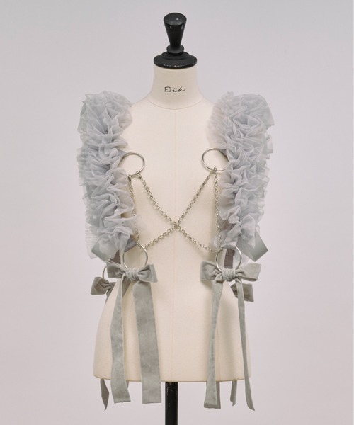 Ezick（エジック）の「tull velours ribbon ベロアリボンチュールチェーンハーネス（ベルト・レディース・グレー/ブラック・FREE）」の2枚目の写真