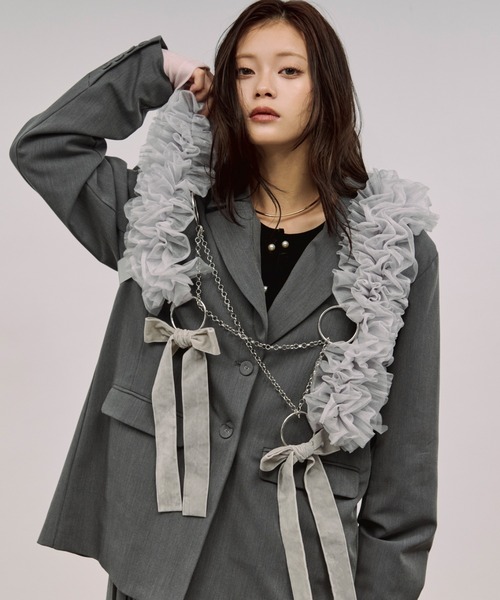 2021 21ss チュールハーネス チェーン 黒 tull velours ribbon ベロアリボンチュールチェーンハーネス（ベルト