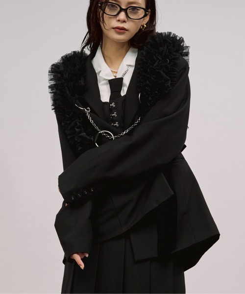 Ezick（エジック）の「tull velours ribbon ベロアリボンチュールチェーンハーネス（ベルト・レディース・グレー/ブラック・FREE）」の4枚目の写真