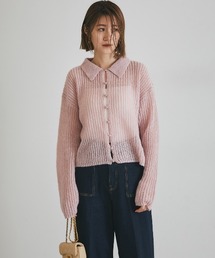 起毛シアーポロニットカーデ
