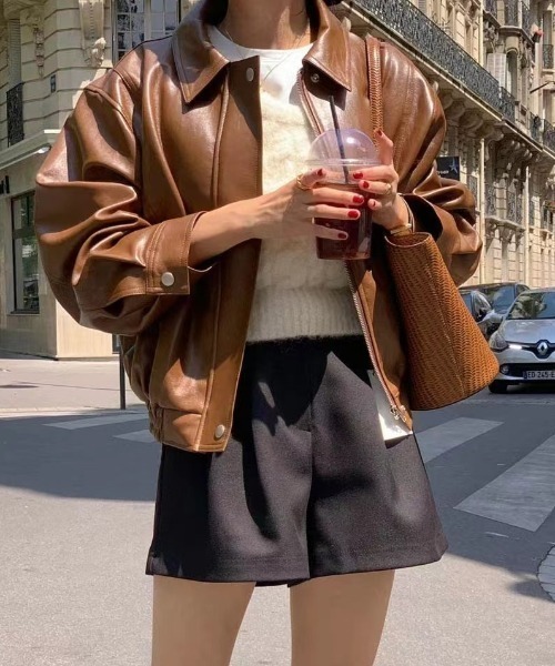 FREE STYLISTS(フリー スタイリスト)の「YUGA_YGMC Synthetic leather rider's jacket(ライダースジャケット・レディース・ベージュ/ブラック/ブラウン・FREE)」の8枚目の写真