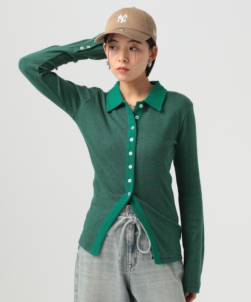 MILLER（ミラー）の「【MILLER(ミラー)】Prib Cardigan（Tシャツ/カットソー・レディース・スカイブルー/ブラック/ライトオリーブ・FREE）」の2枚目の写真