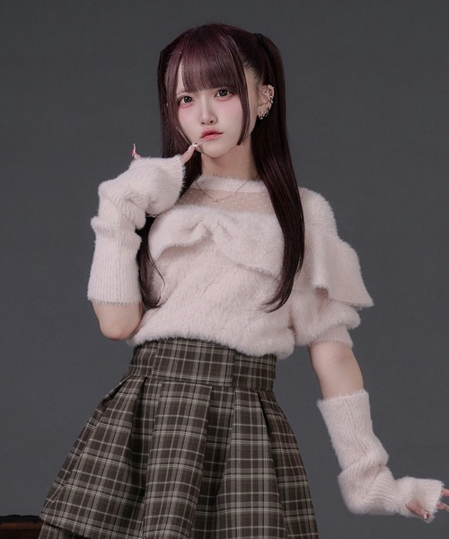 Pal elfy（パルエルフィー）の「アームウォーマー付きリボンシャギーニット（ニット/セーター・レディース・オフホワイト/ブラック/ピンク・フリー）」の3枚目の写真