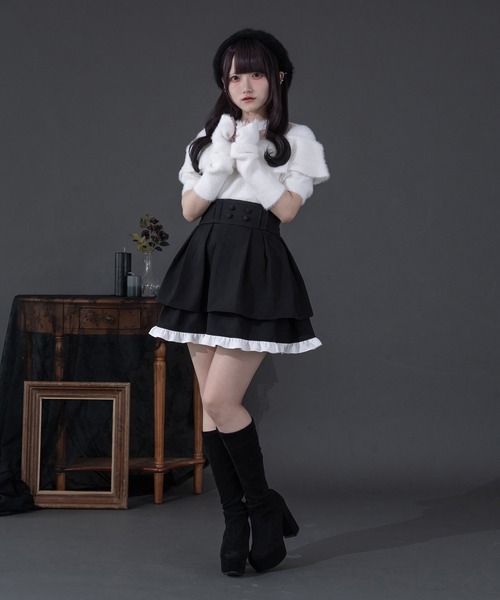 Pal elfy（パルエルフィー）の「アームウォーマー付きリボンシャギーニット（ニット/セーター・レディース・オフホワイト/ブラック/ピンク・フリー）」の5枚目の写真