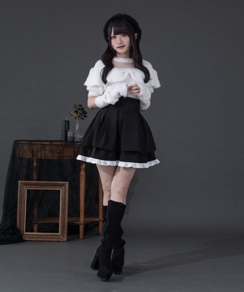 Pal elfy（パルエルフィー）の「アームウォーマー付きリボンシャギーニット（ニット/セーター・レディース・オフホワイト/ブラック/ピンク・フリー）」の4枚目の写真