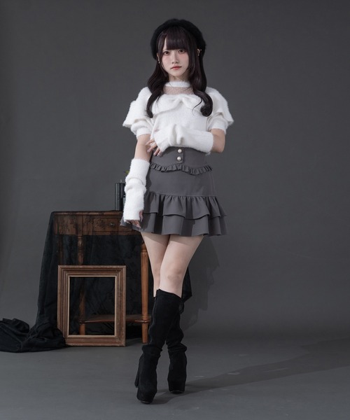 Pal elfy（パルエルフィー）の「アームウォーマー付きリボンシャギーニット（ニット/セーター・レディース・オフホワイト/ブラック/ピンク・フリー）」の6枚目の写真