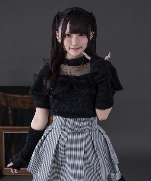 Pal elfy（パルエルフィー）の「アームウォーマー付きリボンシャギーニット（ニット/セーター・レディース・オフホワイト/ブラック/ピンク・フリー）」の11枚目の写真
