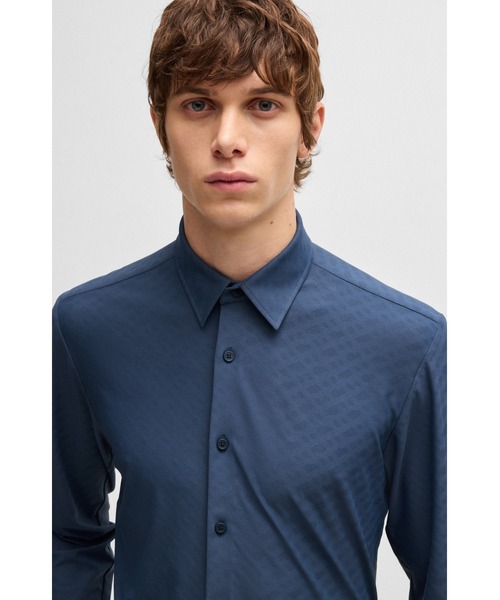 BOSS(ボス)の「スリムフィットシャツ パフォーマンスストレッチ モノグラムジャカード(シャツ/ブラウス・メンズ・ブルー・S/XXL/XL/L/M)」の2枚目の写真
