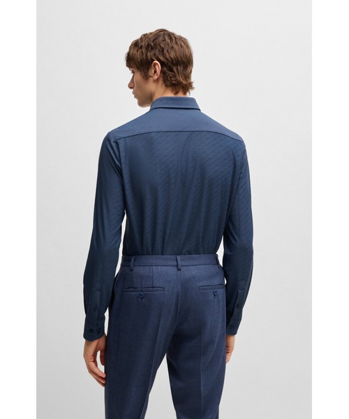 BOSS(ボス)の「スリムフィットシャツ パフォーマンスストレッチ モノグラムジャカード(シャツ/ブラウス・メンズ・ブルー・S/XXL/XL/L/M)」の4枚目の写真