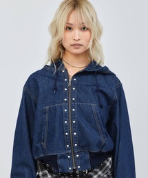 atmos pink Studs Denim Hoodie / アトモス ピンク スタッズ デニム フーディー
