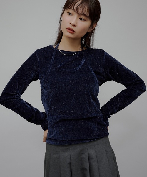 MUHET（ミュエータ）の「【set item】velour long sleeve t-shirt & halter neck camisole / ホルターネックキャミセットベロアロンT（Tシャツ/カットソー・レディース・ブラウン/ネイビー/アイボリー/ブラック・FREE）」の4枚目の写真