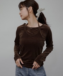 MUHET（ミュエータ）の「【set item】velour long sleeve t-shirt & halter neck camisole / ホルターネックキャミセットベロアロンT（Tシャツ/カットソー）」
