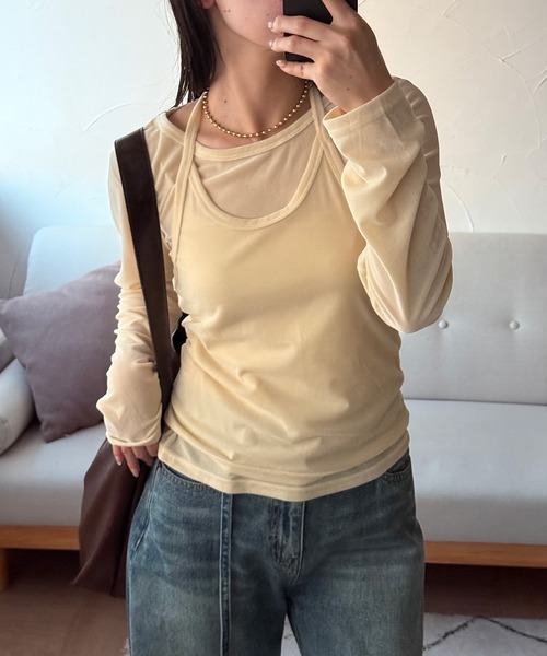 MUHET（ミュエータ）の「【set item】velour long sleeve t-shirt & halter neck camisole / ホルターネックキャミセットベロアロンT（Tシャツ/カットソー・レディース・ブラウン/ネイビー/アイボリー/ブラック・FREE）」の5枚目の写真