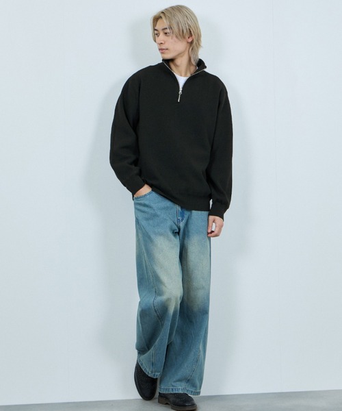 NAVY（ネイビー）の「NAVY 快適ミラノリブハーフジップニット【ウォッシャブル】（ニット/セーター・メンズ・ブラック/杢グレー・XL/L/M/S）」の5枚目の写真