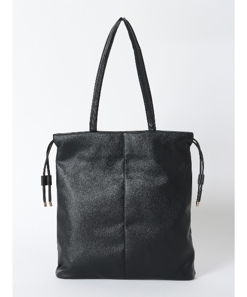 A.P.C. ブラックフェイクレザートートバッグ　巾着 セール】巾着トートバッグ 2WAY シュリンクフェイクレザー（トート