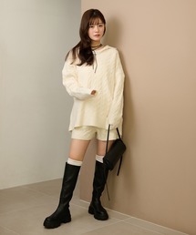 skipper neck cable knit 2set /襟付きスキッパーネックケーブルニットショートパンツ2セット