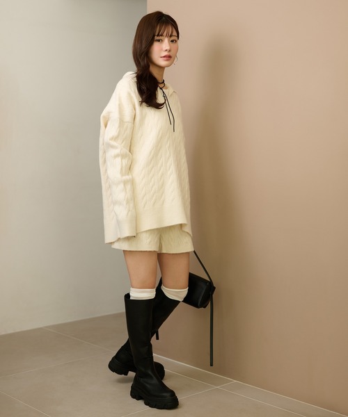LAULEN(ローレン)の「skipper neck cable knit 2set /襟付きスキッパーネックケーブルニットショートパンツ2セット(セットアップ・レディース・チャコールグレー/ブラック/アイボリー・FREE)」の21枚目の写真
