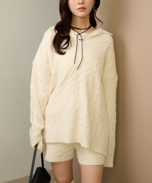 LAULEN(ローレン)の「skipper neck cable knit 2set /襟付きスキッパーネックケーブルニットショートパンツ2セット(セットアップ・レディース・チャコールグレー/ブラック/アイボリー・FREE)」の22枚目の写真