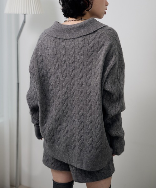 LAULEN(ローレン)の「skipper neck cable knit 2set /襟付きスキッパーネックケーブルニットショートパンツ2セット(セットアップ・レディース・チャコールグレー/ブラック/アイボリー・FREE)」の11枚目の写真