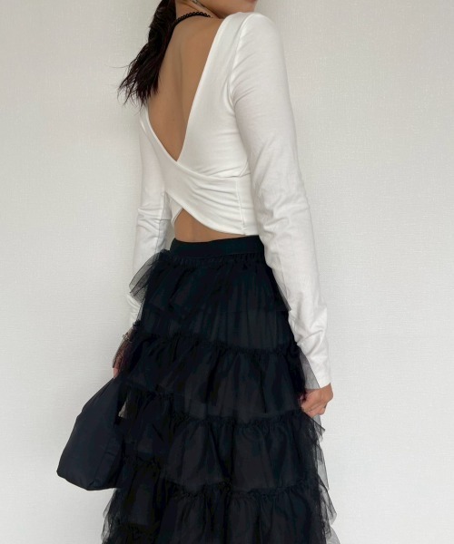 AMAIL（アマイル）の「Cross Back Top（Tシャツ/カットソー・レディース・ブラック/ホワイト・FREE）」の6枚目の写真