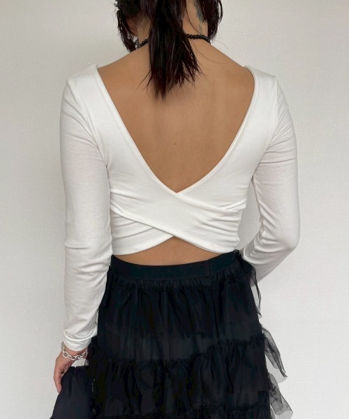 AMAIL（アマイル）の「Cross Back Top（Tシャツ/カットソー・レディース・ブラック/ホワイト・FREE）」の7枚目の写真