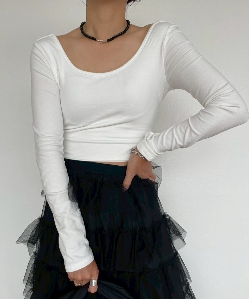 AMAIL（アマイル）の「Cross Back Top（Tシャツ/カットソー・レディース・ブラック/ホワイト・FREE）」の8枚目の写真