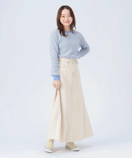 BEAMS HEART(ビームスハート)の「タック デニム スカート(スカート・レディース・ネイビー/ナチュラル・SMALL/MEDIUM)」の3枚目の写真
