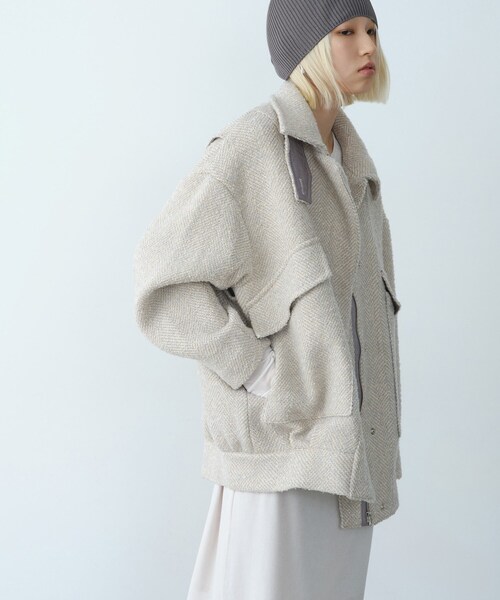 CODE A(コードエー)の「oversized tweed blouson(ダウンジャケット/コート・レディース・ブラック系3/ホワイト系6/ブラック・00)」の7枚目の写真