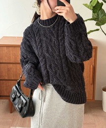MUHET | velour chenille yarn cable knit sweater / ベロアモールケーブルニット(ニット/セーター)