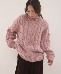 velour chenille yarn cable knit sweater / ベロアモールケーブルニット