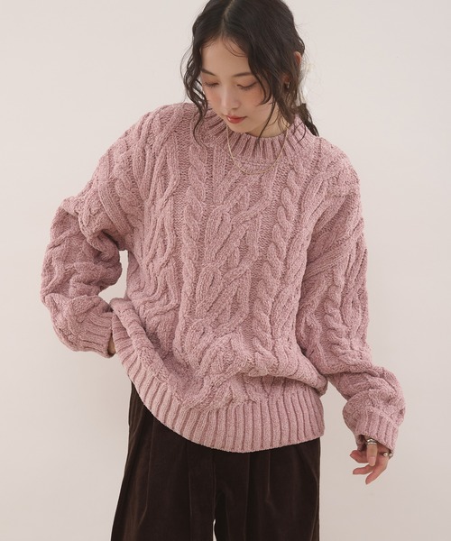 MUHET（ミュエータ）の「velour chenille yarn cable knit sweater