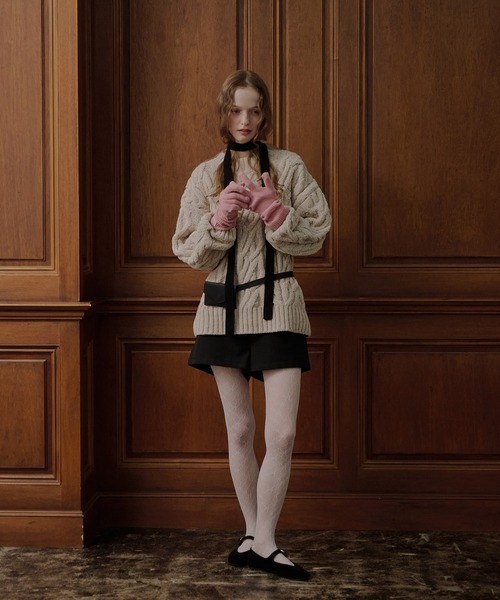 MUHET(ミュエータ)の「velour chenille yarn cable knit sweater / ベロアモールケーブルニット(ニット/セーター・レディース・ピンク/ネイビー/アイボリー・FREE)」の21枚目の写真