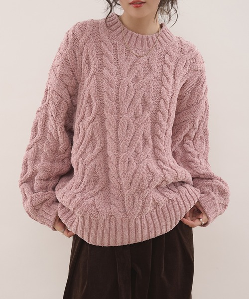 MUHET(ミュエータ)の「velour chenille yarn cable knit sweater / ベロアモールケーブルニット(ニット/セーター・レディース・ピンク/ネイビー/アイボリー・FREE)」の12枚目の写真