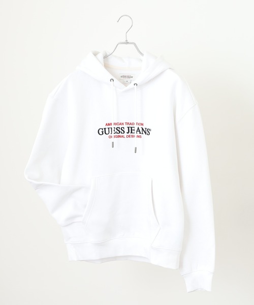 GUESS JEANS(ゲスジーンズ)の「GUESS JEANS GJ HOOD REG AMERICA TRAD SWEAT ゲス 刺繍ロゴ プルオーバー パーカー フーディー(パーカー・メンズ・ホワイト/ブラック・XL/M/L)」の1枚目の写真