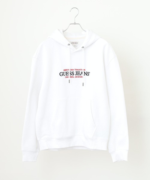 GUESS JEANS(ゲスジーンズ)の「GUESS JEANS GJ HOOD REG AMERICA TRAD SWEAT ゲス 刺繍ロゴ プルオーバー パーカー フーディー(パーカー・メンズ・ホワイト/ブラック・XL/M/L)」の4枚目の写真