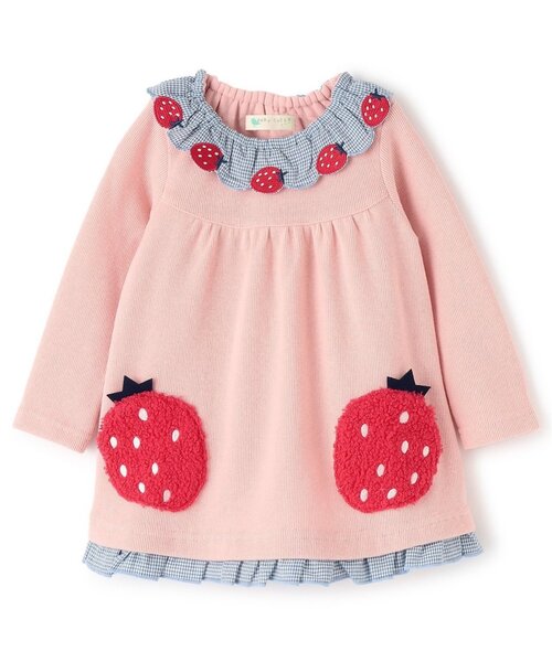 baby cheer（ベイビーチアー）の「イチゴポケットチュニック（チュニック・キッズ・オフホワイト/ホワイト系/ピンク・80ｃｍ/90cm/100cm/110cm/120cm）」の3枚目の写真