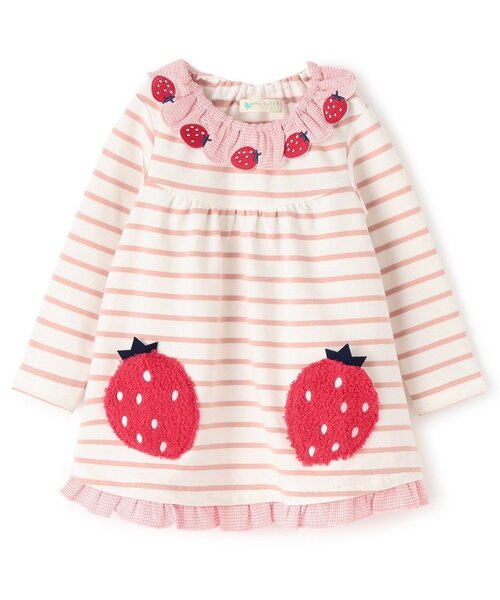 baby cheer（ベイビーチアー）の「イチゴポケットチュニック（チュニック・キッズ・オフホワイト/ホワイト系/ピンク・80ｃｍ/90cm/100cm/110cm/120cm）」の4枚目の写真