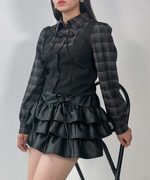 AS KNOW AS plus（アズノゥアズプラス）の「♪リボンデザイン ベストドッキングチェックブラウス セットアップ対応（シャツ/ブラウス・レディース・グレー系その他/ブラック系その他/グレー系その他2/サックスブルー系2/ブラック系その他2・FREE）」の19枚目の写真